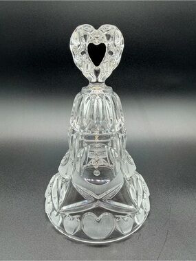 Vintage Lead Crystal Bell Frosted Hearts West Germany Heart Handle Cut Glass 7"